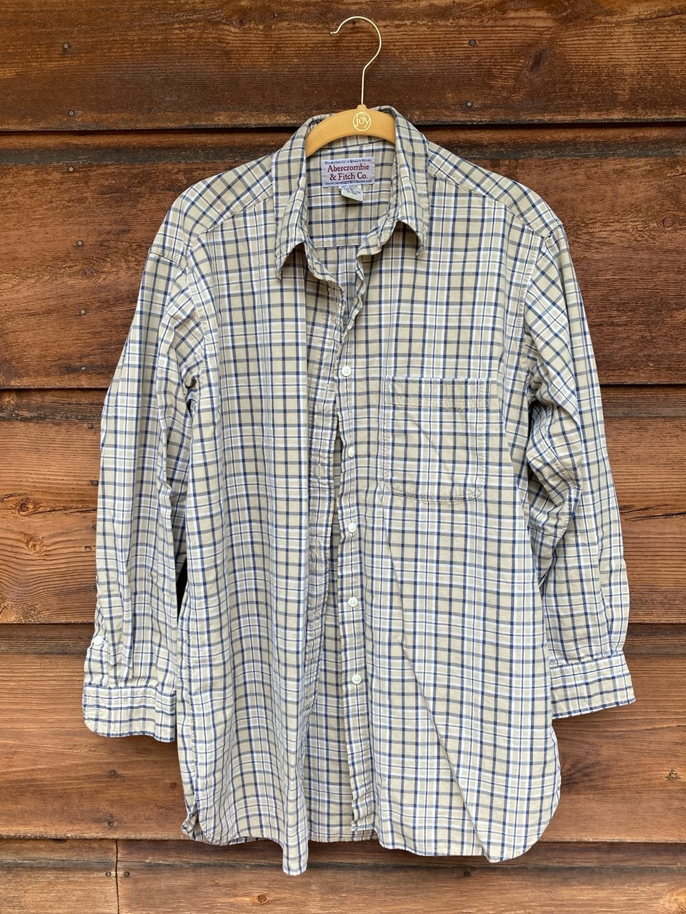 Abercrombie Men's Cream Plaid Button-Down Shirt
